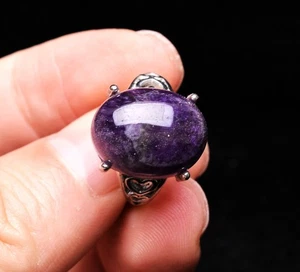 11*14mm Genuine Natural Purple Amethyst Crystal Gemstone Adjustable Ring - Picture 1 of 6