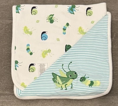 Gymboree Baby Blanket Grasshopper Caterpillar Cotton Blue/white Stripe Boy 2016 - Image 1 of 4