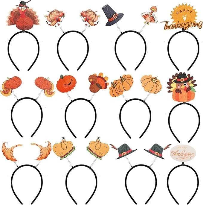 12 piezas decoraciones de diadema de pavo de acción de gracias, cabeza de fiesta calabaza de otoño Foto 1 de 4