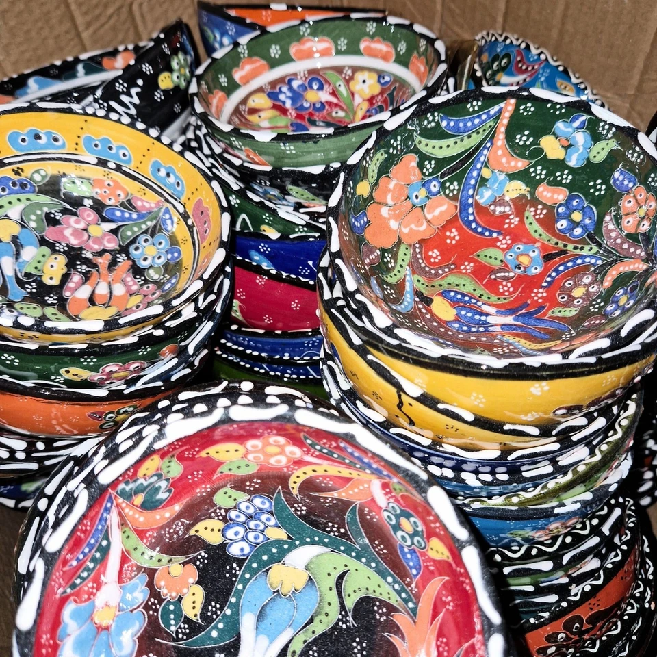 Turkish Moroccan Bowl Handmade Painted Colourful Ceramic 10cm wide Pack of 6 - Image 1 of 1