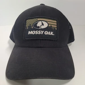 Mossy Oak hat, black with American flag and logo, snap back adjustable - Picture 1 of 6