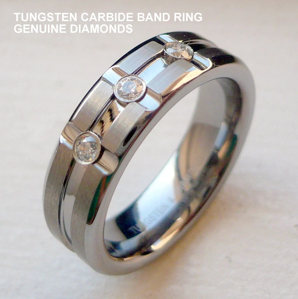 ANILLO BANDA CARBURO DE TUNGSTENO 6MM PARA HOMBRE CON DIAMANTES GENUINOS Foto 1 de 1