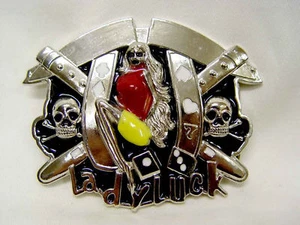 Gürtelschnalle Buckle Metall Totenköpfe Lady Luck 10x8cm, #07 - Bild 1 von 2