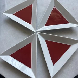 Set of four Crate & Barrel triangle shape appetizer or dessert porcelain plates￼ - Picture 1 of 4