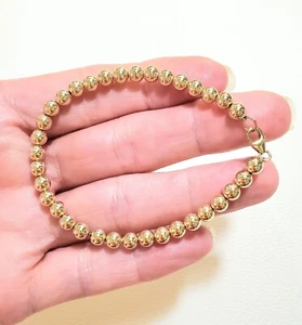 5 mm 14 Karat massives gelbes Karabiner- oder Rotgold-Perlenarmband - Bild 1 von 9