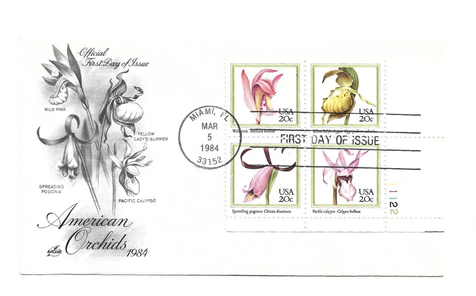 2076-79 Orchids ArtCraft plate block FDC - Image 1 of 1