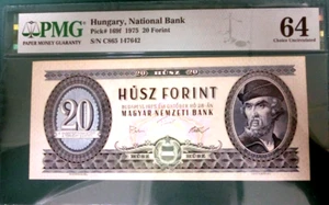PMG 64-Hungary 1975 20 Forint 'C865 147642' Choice UNC - 'No US Addresses Send' - Picture 1 of 2
