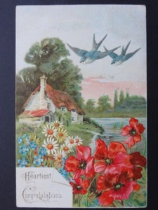 Poppy Postcard: Embossed POPPY & Swallows c1908 - Inc Donation to R.B.L. - Picture 1 of 2