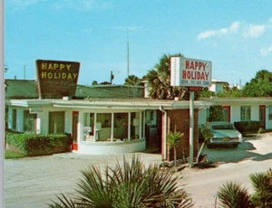 Daytona Beach FL Happy Holiday Motel 1960s Cars UNP Florida Roadside Postcard - Imagen 1 de 3