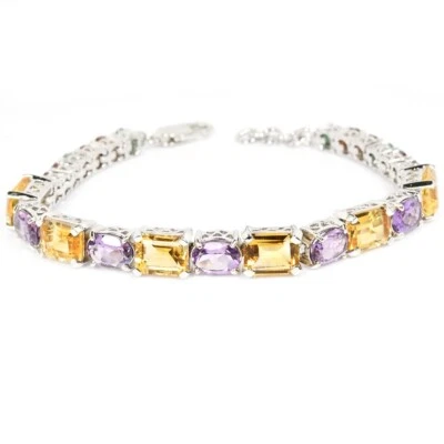 925 STERLING SILVER CITRINE AMETHYST EMERALD & SAPPHIRE BRACELET 7.5-7.75 - Image 1 of 4