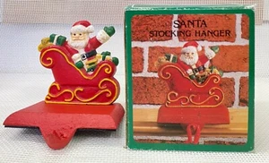 Vintage massiv Gusseisen Weihnachtsmann im Schlitten Weihnachten Strumpf Halter Aufhänger  - Bild 1 von 8