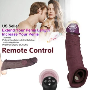 Vibrating Penis Sleeve Extender Cock Ring Vibrator Extension For Men Couple Toys - Picture 1 of 34