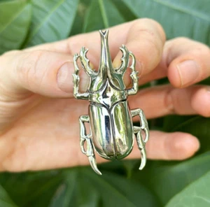 Giant Rhinoceros Beetle Pendant STERLING SILVER 925 Stag Beetle metamorphosis - Picture 1 of 14