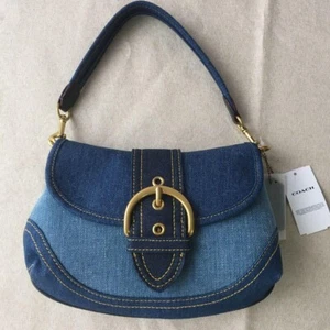 COACH Soho Shoulder Bag Upcycled Repurposed Denim Blue CR737 Outlet from JPN - Picture 1 of 19