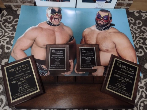 SALE - ROAD WARRIOR HAWK ANIMAL WRESTLING BELT PWI MAGAZINE AWARD PLAQUES POSTER Cover