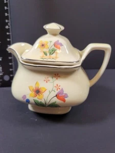 W.S. George Lido Porcelain Creamer With Lid Beige With Flowers Vintage - Picture 1 of 8