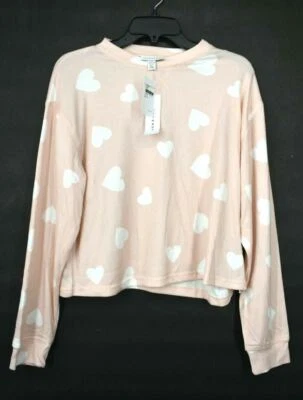 Topshop Womens Pink Crewneck Long Sleeves Supersoft Heart Print Sweatshirt 4-6 - Изображение 1 из 4
