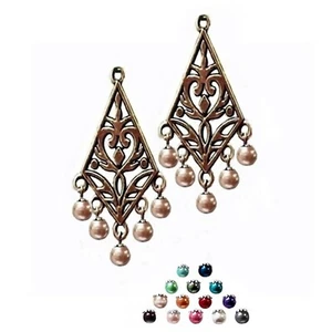 Pendientes de araña filigrana de encaje gota con perlas, elección de color, estilo vintage - Imagen 1 de 16