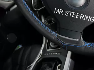 FOR CHEVROLET COLORADO MK1 LEATHER STEERING WHEEL COVER LIGHT BLUE DOUBLE STITCH - Picture 1 of 5