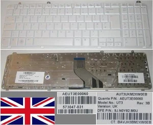 Keyboard qwerty UK HP DV6-1000 DV6-1100 UT3 9J.N0Y82.M0U 573047-031 White - Picture 1 of 1