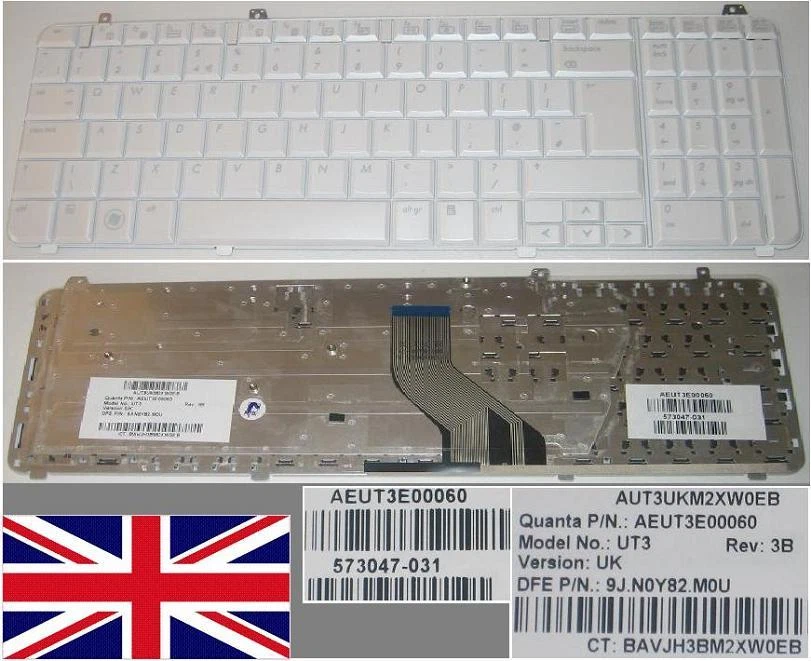 Keyboard qwerty UK HP DV6-1000 DV6-1100 UT3 9J.N0Y82.M0U 573047-031 White - Image 1 of 1