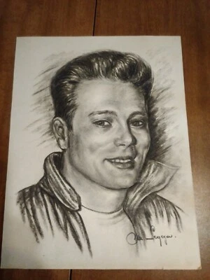 Arte original de celebridades James Dean único en su clase boceto a lápiz recuerdos actor dibujo carbón Foto 1 de 4