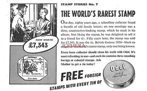 ODOL Dentifrice Zahnpasta "Rarest Stamp der Welt" WERBUNG klein 50er Jahre Ad 162/25 - Bild 1 von 1