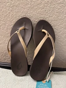 Olukai Ho’opio Women’s Sandals Leather Flip-Flops Tan Size 5 - Picture 1 of 6
