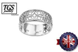 Solid Silver Filigree 8mm Wedding Band Ring 36 sizes + Gift bag - Picture 1 of 4