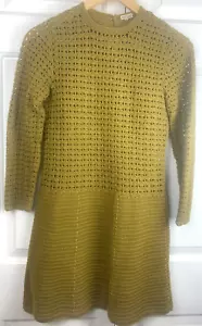 60er 70er Jahre Handhäkel Kleid Taiwan olivgrün Mini Gr. S Vintage - Bild 1 von 9