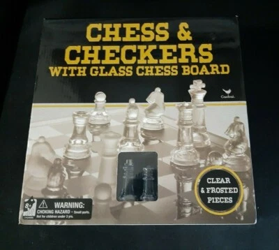 Cardinal Chess & Checkers With Glass Chess Board Clear + Frosted Pieces Open Box - Image 1 of 4
