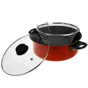 3 In 1 Deep Fryer Cooking Set Chip Fry Pan Non Stick Pot Steamer Glass Lid UK - Picture 1 of 10