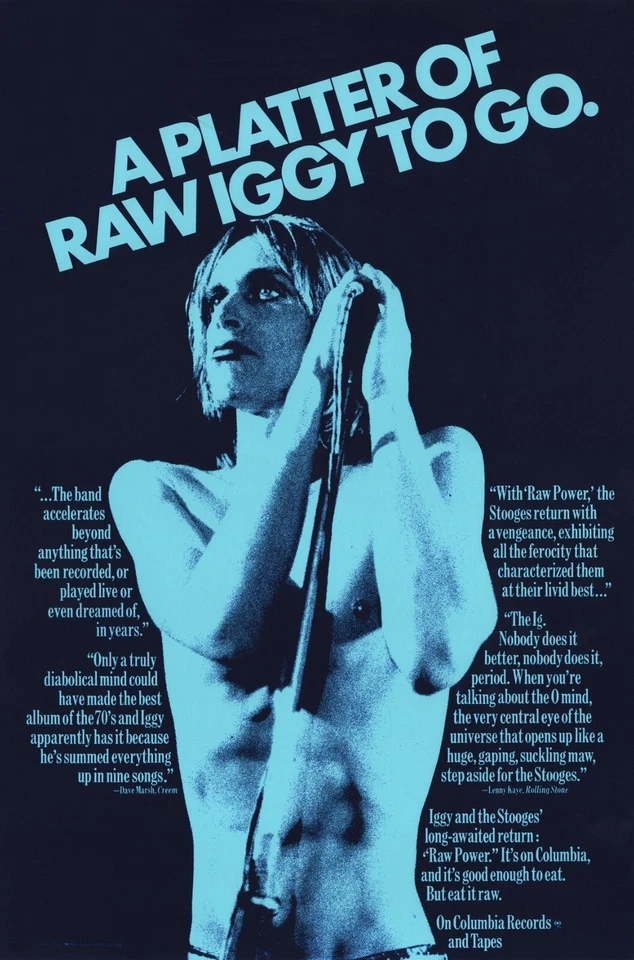1973 IGGY & THE STOOGES Raw Power LP 13 x 17 Reproduction Record Promo Poster Ad - Image 1 of 1