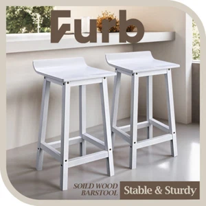 Furb Kitchen Wooden Bar Stools x 2 Dining Chairs White - Picture 1 of 7