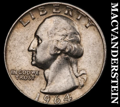 1964 Silver Washington Quarter - Scarce  Better Date  No Reserve  #F8192 - Image 1 of 2
