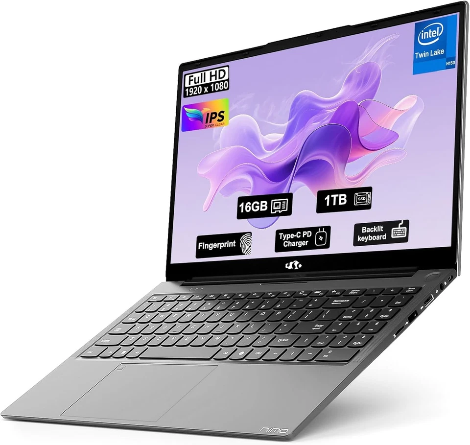 NIMO-15.6" Student-Laptop, 13th Gen Intel N150,16GB RAM 1TB SSD Backlit Keyboard - Image 1 of 4