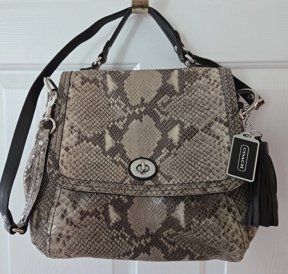 Coach Park Python Brown Beige Large Flap TurnLockBag F24392 Satchel or Shoulder - Image 1 of 4