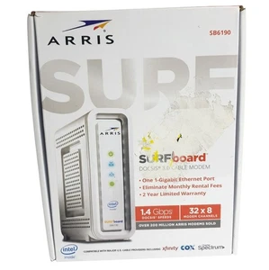 Arris SURFboard SB6190 DOCSIS 3.0 Cable Modem 32x8 Channels 1.4 Gbps Ethernet - Picture 1 of 7