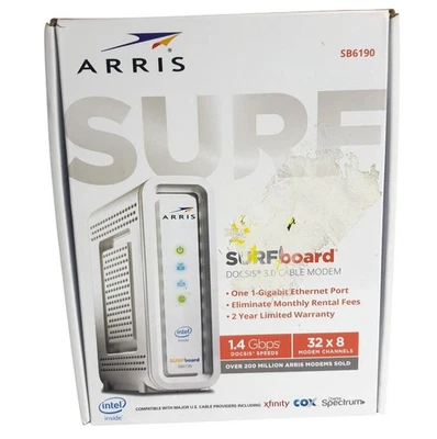 Arris SURFboard SB6190 DOCSIS 3.0 Cable Modem 32x8 Channels 1.4 Gbps Ethernet - Image 1 of 4