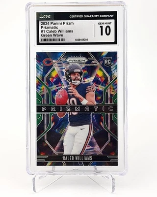 Caleb Williams 2024 Panini Prizm Prizmatic Green Wave RC #1 CGC 10 GEM MINT 💎 - Image 1 of 2