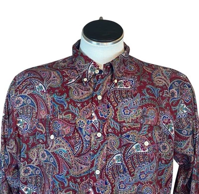 Camisa de vestir vintage H Bar C para hombre XL granate cachemira 17-1/2 36 hecha en EE. UU. Foto 1 de 4