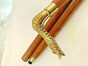 Bastón de madera victoriano con mango de cabeza furtiva de latón estilo antiguo - Imagen 1 de 5