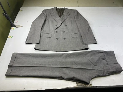BURBERRY 100% WOOL GLEN PLAID DOUBLE BREASTED SUIT PANTS BLAZER Gray Vintage Men - Image 1 of 4