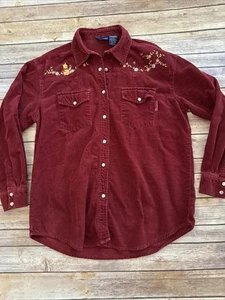 Camisa De Colección Disney Winnie The Pooh Pana Perla Botón a Presión Roja Bordada - Imagen 1 de 8