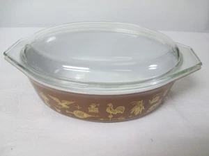 PYREX Oval 2.5 Qt CASSEROLE DISH #045, Early American Brown Gold w/LID - Picture 1 of 7