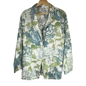 Joie Women Linen Blazer Jacket M White Seafoam Green Floral GUC - Picture 1 of 9