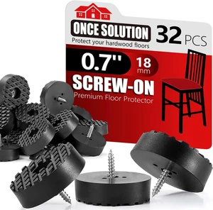 Screw-On Rubber Feet for Furniture - 32PCS Floor Protector for Chair Leg - 0.7"  - Picture 1 of 7