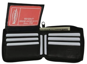Marshal RFID Blocking Soft Premium Leather Zip-Around ID Bifold Wallet (Black) - Picture 1 of 9