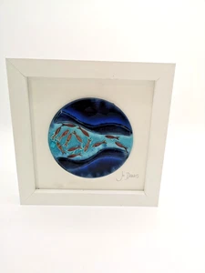 Jo Downs Handmade Fused Glass Shoaling Fish Framed Art 22x22cm    E11 G34 - Picture 1 of 11