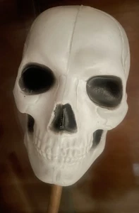 Vintage Halloween Skull Blow Mold Rattle on Wood Stick Rare Noisemaker - Picture 1 of 9